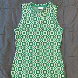 Vila  Retro Sleeveless Mini in White/Green Checkerboard Floral Pattern